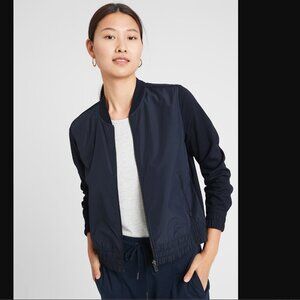 NWOT Banana Republic Navy Blue Zip Bomber Mixed Media Small